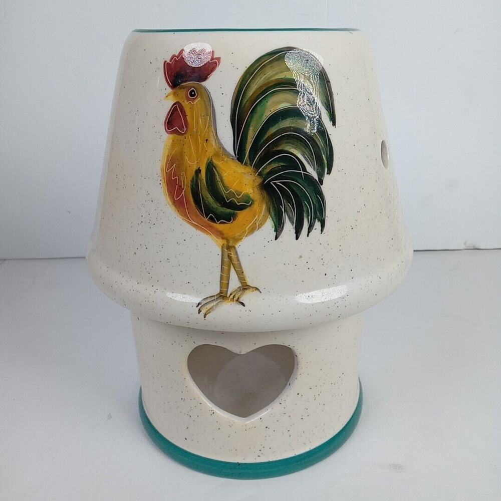 Stonewear Chicken Rooster Large Jar Candle Holder and Shade Topper Country